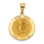 14k Polished and Satin Hollow Saint John Medal Round Pendant