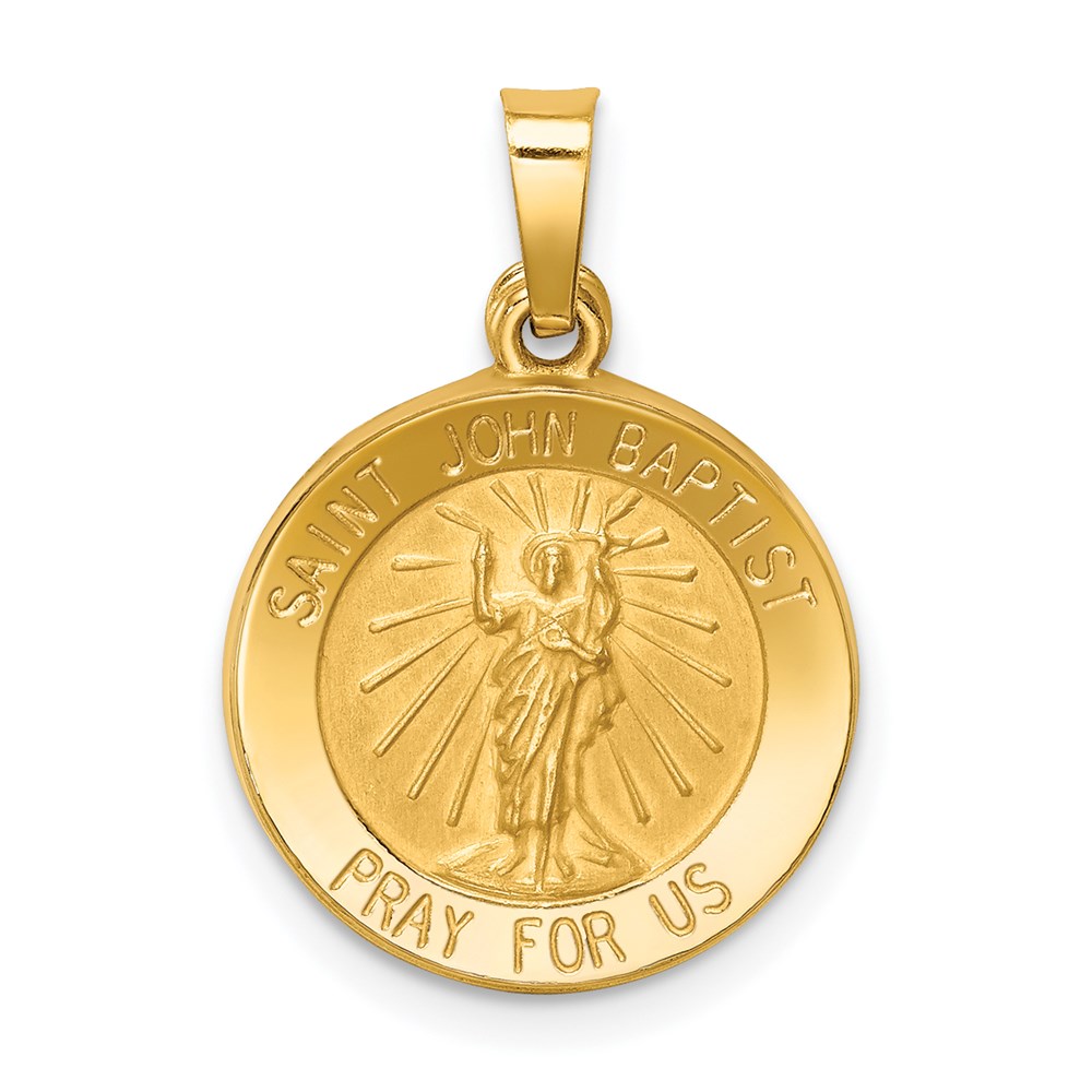 XR1334.jpg 14k Polished and Satin Hollow St John the Baptist Medal Round Pendant - Image 1