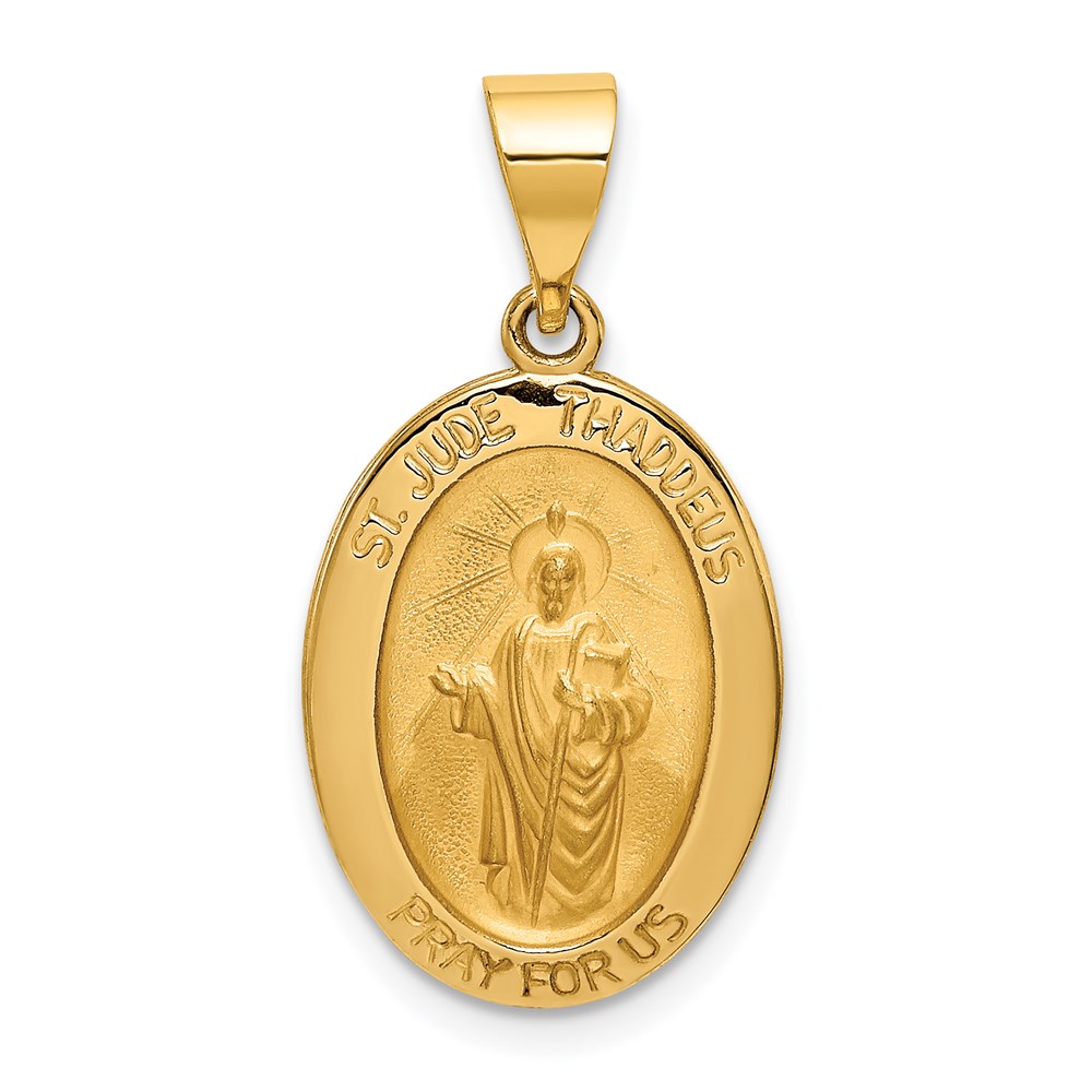 XR1350.jpg 14k Polished and Satin Hollow St Jude Thaddeus Medal Oval Pendant - Image 1