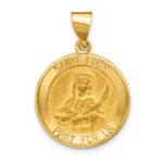 14k Polished and Satin Hollow St Lucy Medal Round Pendant
