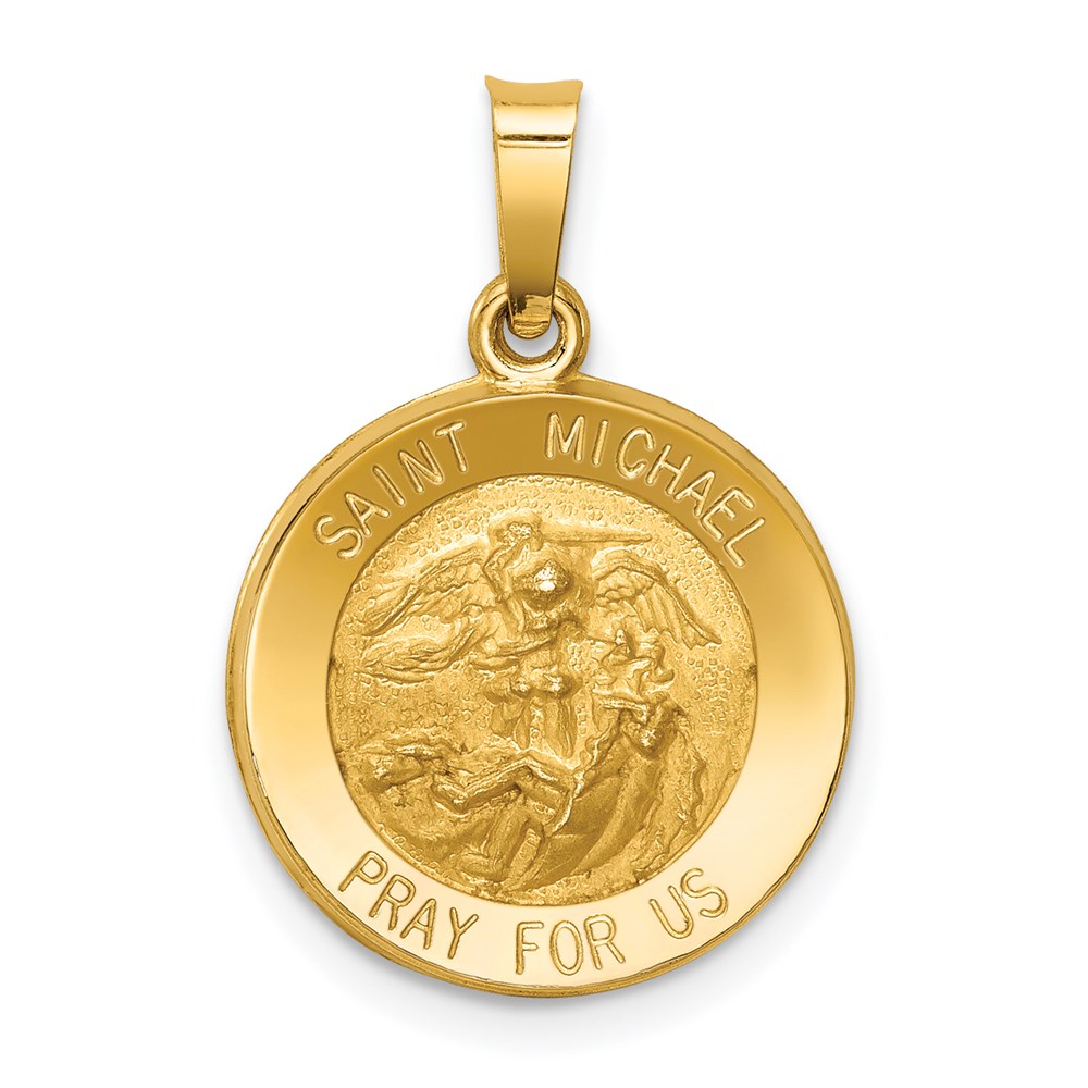 XR1362.jpg 14k Polished and Satin Hollow St. Michael Medal Round Pendant - Image 1