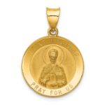 14k Polished and Satin Hollow St Nicholas Medal Round Pendant