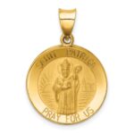 14k Polished and Satin Hollow St Patrick Medal Round Pendant
