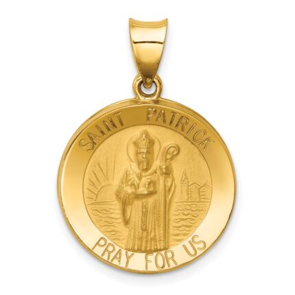 14k Polished and Satin Hollow St Patrick Medal Round Pendant