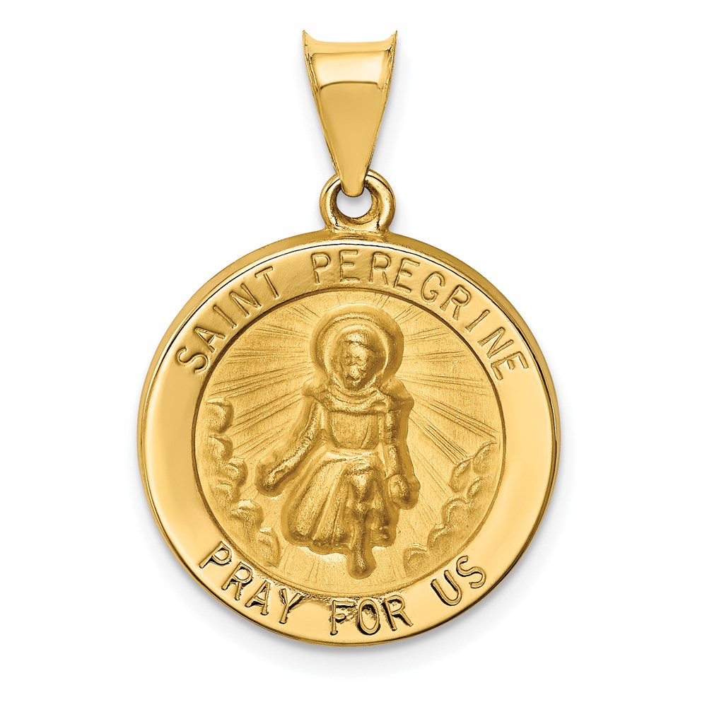 XR1378.jpg 14k Polished and Satin Hollow St Peregrine Medal Round Pendant - Image 1