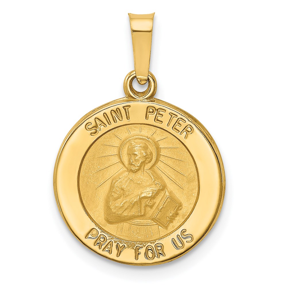 XR1381.jpg 14k Polished and Satin Hollow Saint Peter Medal Round Pendant - Image 1