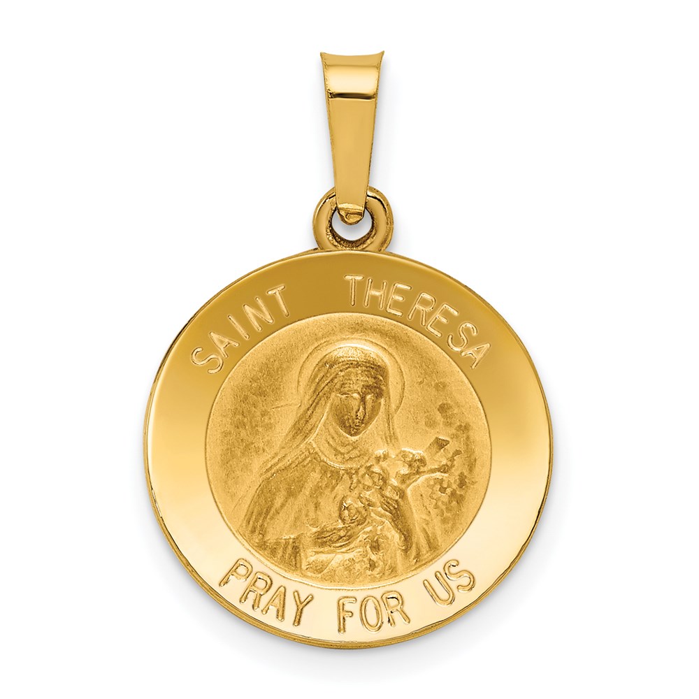 XR1384.jpg 14k Polished and Satin Hollow St Theresa Medal Round Pendant - Image 1