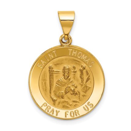14k Polished and Satin Hollow St Thomas Medal Round Pendant