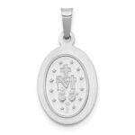 14k White Gold Polished and Satin Hollow Miraculous Medal Oval Pendant - Image 3