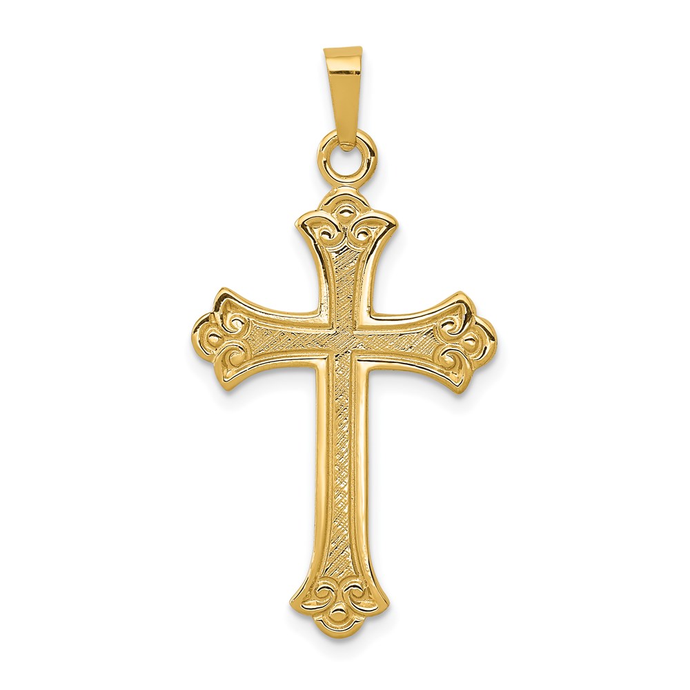 XR1448.jpg 14k Textured and Polished Fleur de lis Cross Pendant - Image 1
