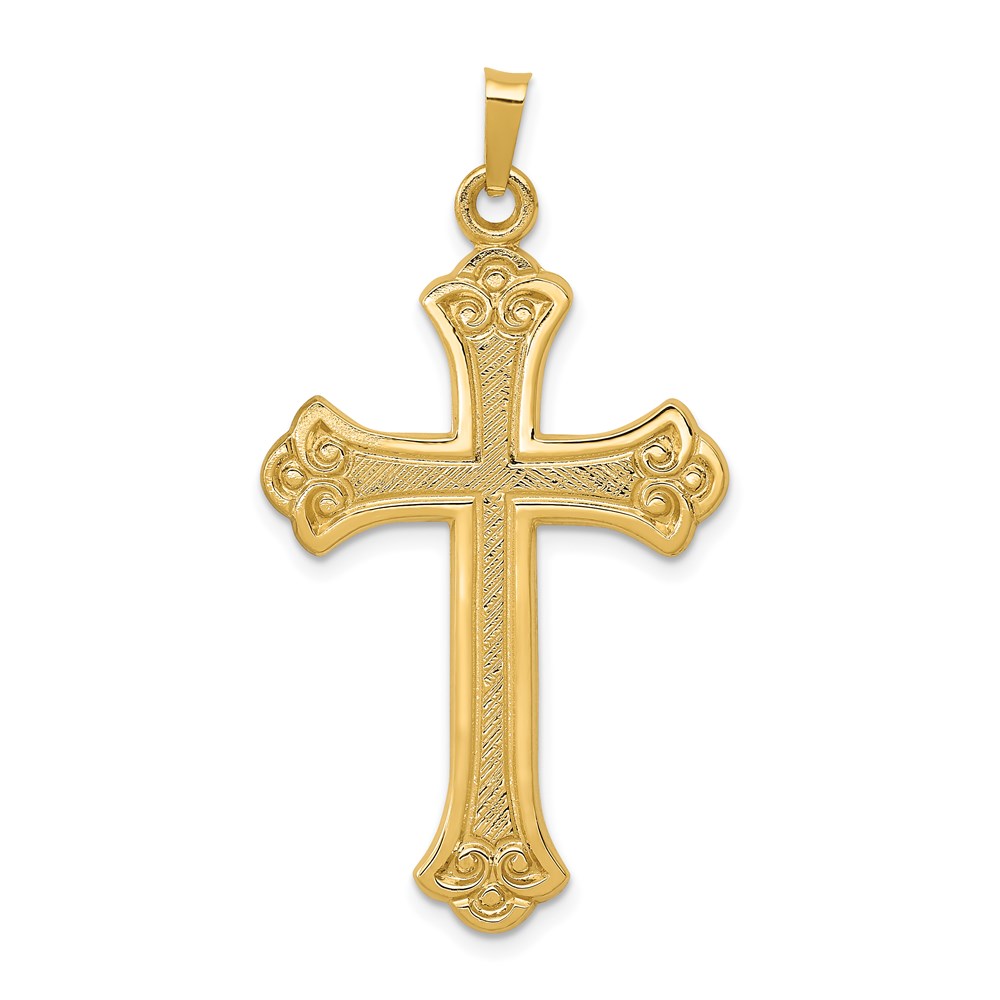 XR1449.jpg 14k Textured and Polished Fleur de lis Cross Pendant - Image 1