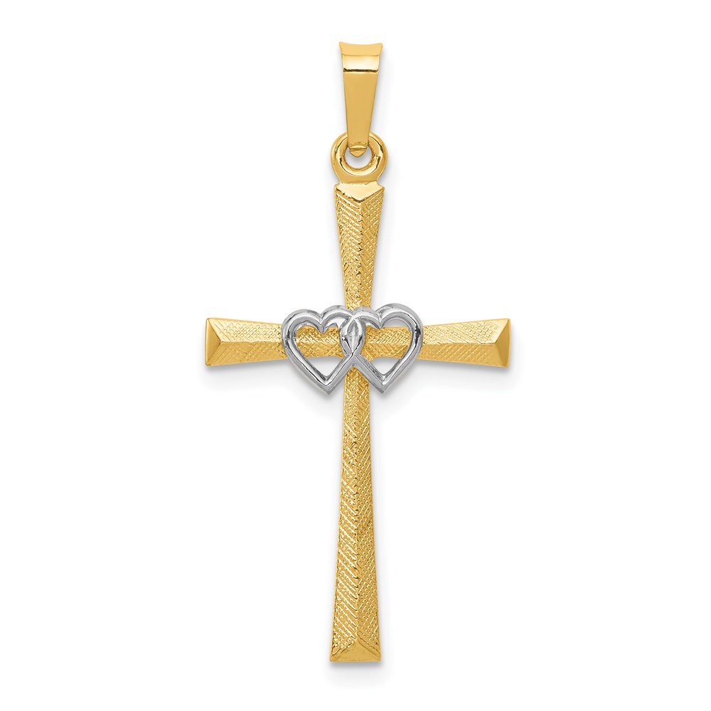 XR1455.jpg 14K Two-tone Textured and Polished Latin Cross with Hearts Pendant - Image 1