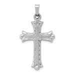 14K White Gold Textured and Polished Fleur de lis Cross Pendant