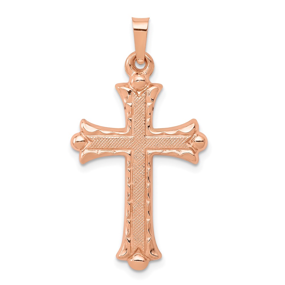 XR1460.jpg 14K Rose Gold Brushed and Polished Fleur de Lis Cross Pendant - Image 1