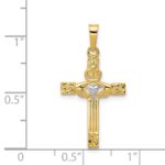14k and White Rhodium Polished Claddagh Cross Pendant - Image 3