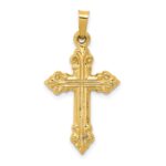 14k Brushed and Polished Fleur de Lis Cross Pendant