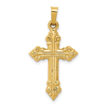 14k Brushed and Polished Fleur de Lis Cross Pendant