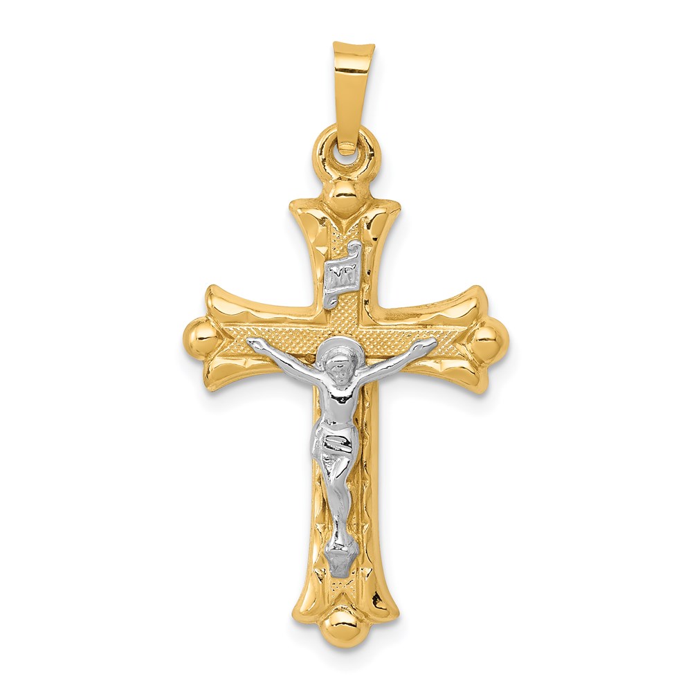 XR1491.jpg 14k Two-Tone Textured and Polished INRI Crucifix Cross Pendant - Image 1
