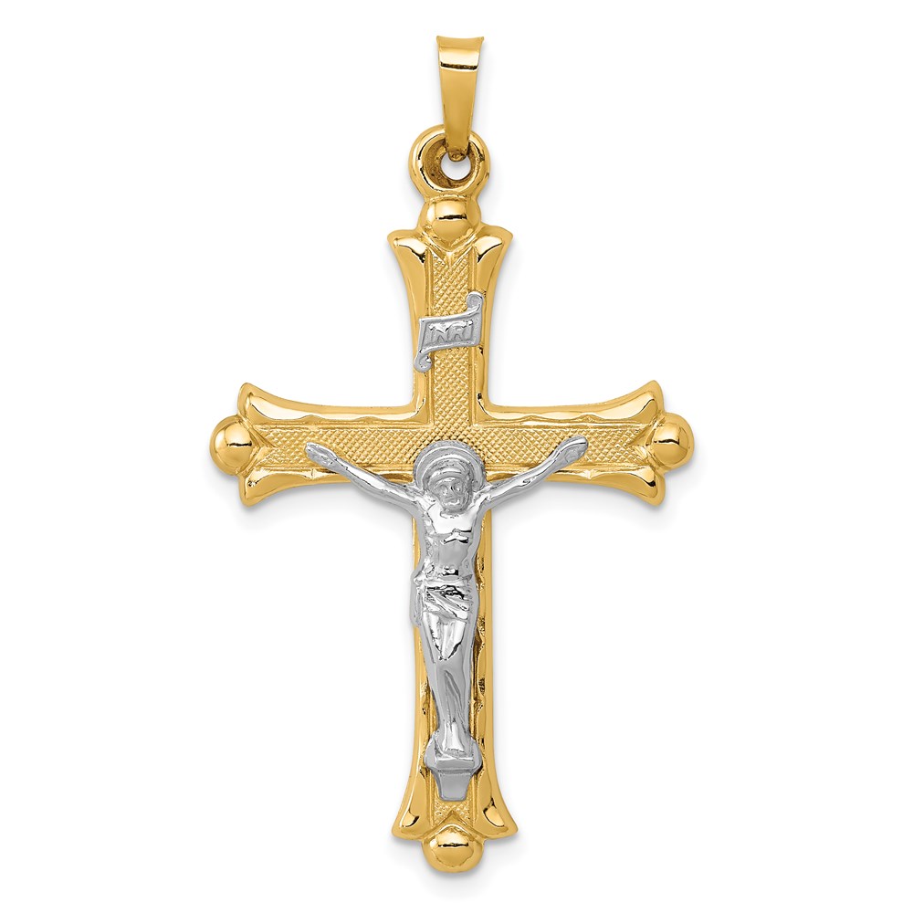 XR1492.jpg 14k Two-Tone Textured and Polished INRI Crucifix Pendant - Image 1