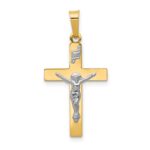14K and White Rhodium Polished Inri Crucifix Pendant