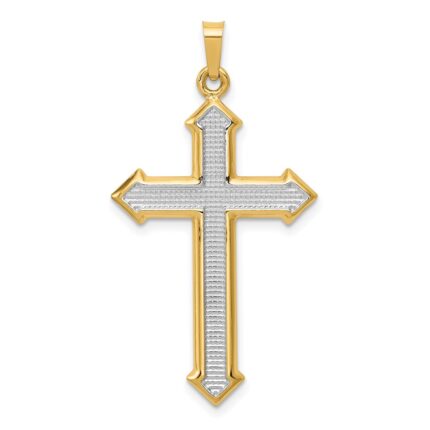 14k and White Rhodium Polished and Textured Passion Cross Pendant