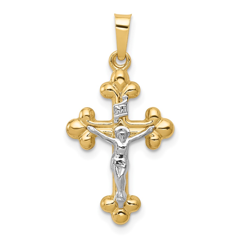 XR1633.jpg 14k Two-tone Polished Budded INRI Crucifix Pendant - Image 1