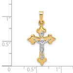 14k Two-tone Polished Fleur de Lis INRI Crucifix Pendant - Image 4