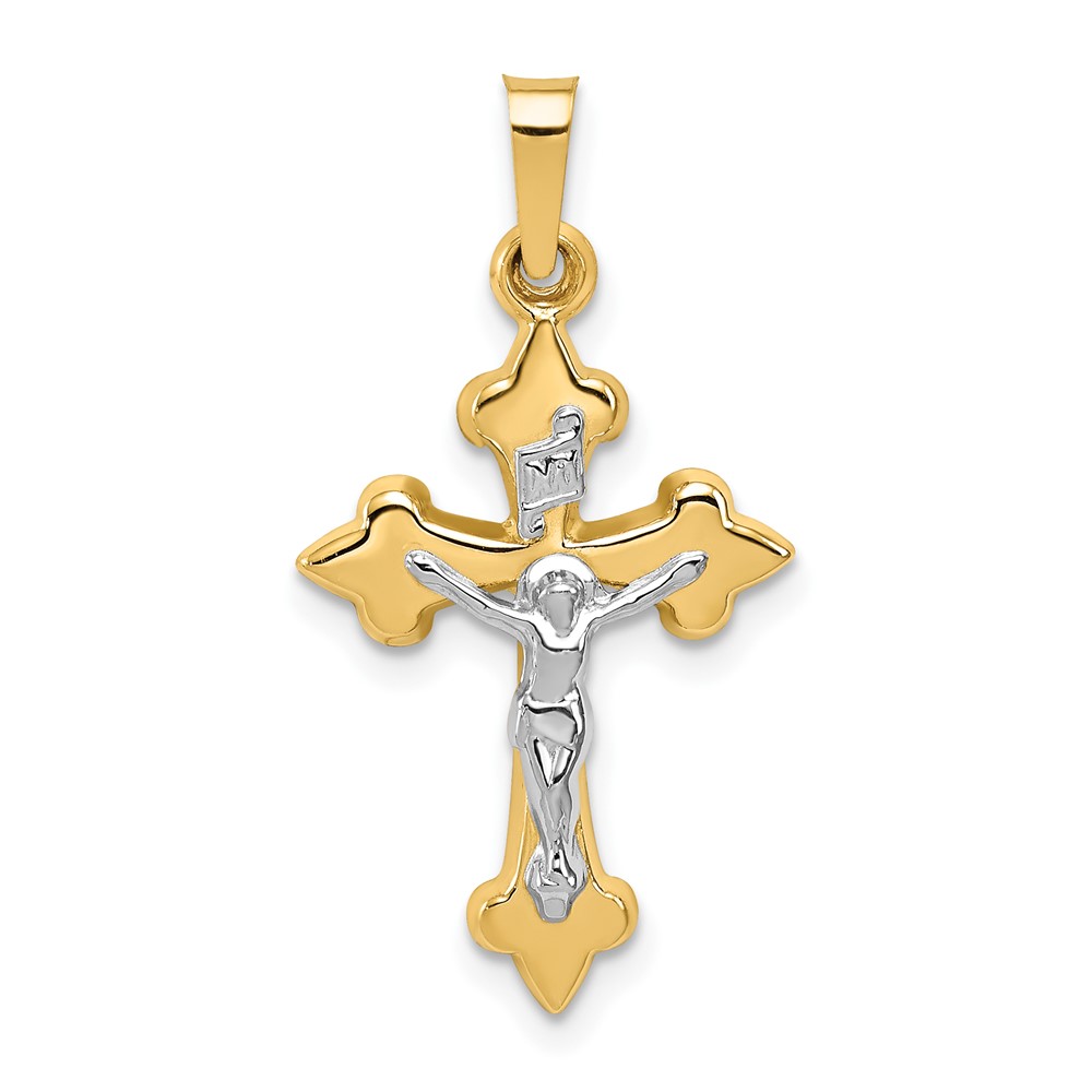 XR1640.jpg 14k Two-tone Polished Fleur de Lis INRI Crucifix Pendant - Image 1