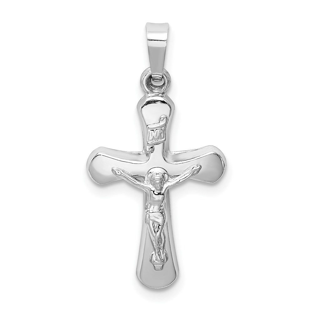 XR1663.jpg 14k White Gold Polished INRI Rounded Crucifix Pendant - Image 1