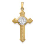 14k and White Rhodium St. Benedict Hollow Medal INRI Crucifix Pendant - Image 3