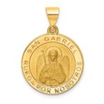 14K Polished and Satin Hollow Spanish San Gabriel Medal Round Pendant