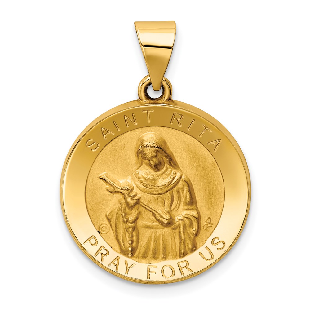 XR1694.jpg 14K Polished and Satin Hollow St. Rita Medal Round Pendant - Image 1