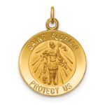 14k Polished and Satin Solid Small St. Florian Medal Round Pendant