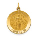 14k Polished and Satin Solid Medium St. Florian Medal Round Pendant