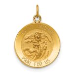 14k Polished and Satin Solid St. Michael Medal Round Pendant