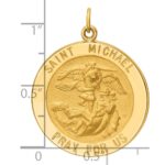 14k Polished and Satin Solid Large St. Michael Medal Round Pendant - Image 3
