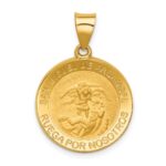 14k Polished and Satin Hollow Spanish San Miguel Medal Round Pendant
