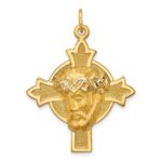 14k Hollow Polished and Satin Medium Jesus Medal Cross Pendant