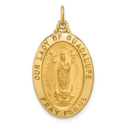 14k Polished and Satin Solid Our Lady of Guadalupe Medal Oval Pendant