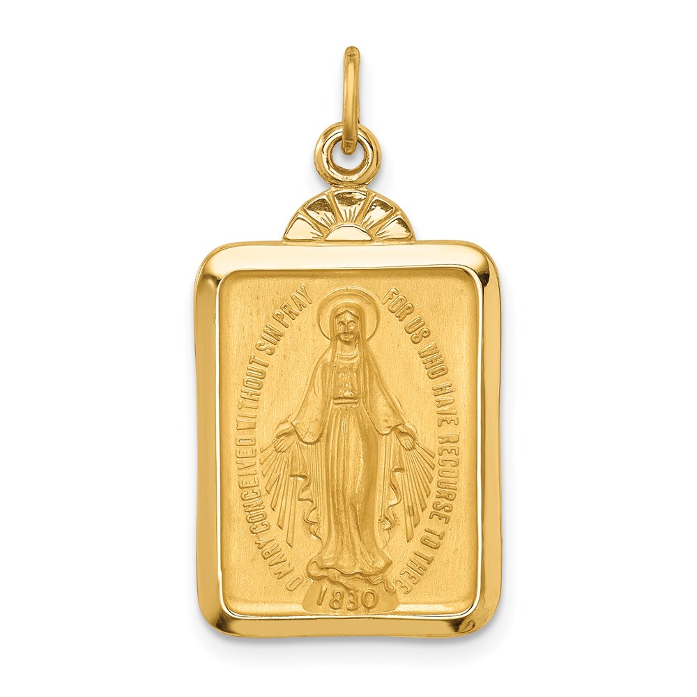 XR1761.jpg 14k Polished and Satin Solid Miraculous Medal Rectangular Pendant - Image 1
