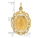 14k Polished and Satin Solid Miraculous Medal Scalloped Edge Oval Pendant - Image 4