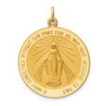 14k Polished and Satin Solid Miraculous Medal Round Pendant