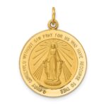 14k Polished and Satin Solid Medium Miraculous Medal Round Pendant