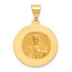 14K Polished and Satin Hollow Spanish Oh Reina Del Santo Escapulario Medal Reversible Round Pendant - Image 4