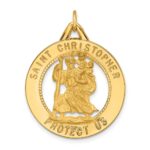 14k Polished and Satin Solid Cut-out St. Christopher Medal Round Pendant