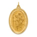 14K Polished and Satin Solid Beaded Edge St. Christopher Medal Oval Pendant