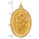 14K Polished and Satin Solid Beaded Edge St. Christopher Medal Oval Pendant - Image 4