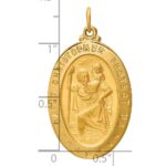 14k Polished and Satin Large Solid St. Christopher Medal Oval Pendant - Image 3