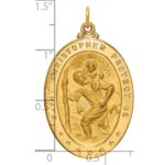 14k Polished and Satin Solid Large St. Christopher Medal Oval Pendant - Image 3