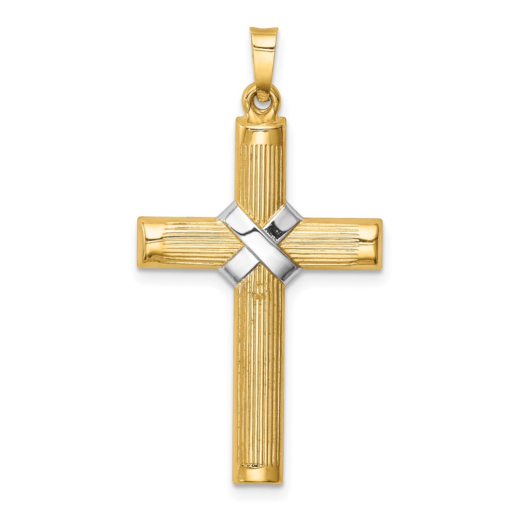 XR1818.jpg 14k and White Rhodium Hollow Polished Center -X- Cross Pendant - Image 1